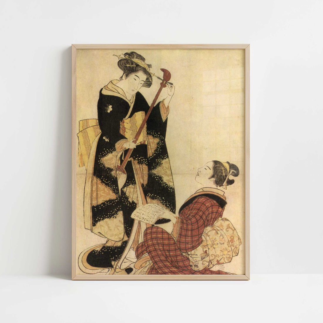 Rehearsing a New Song (c.1777) by Kitao Shigemasa – Art Print - Art print in oak frame