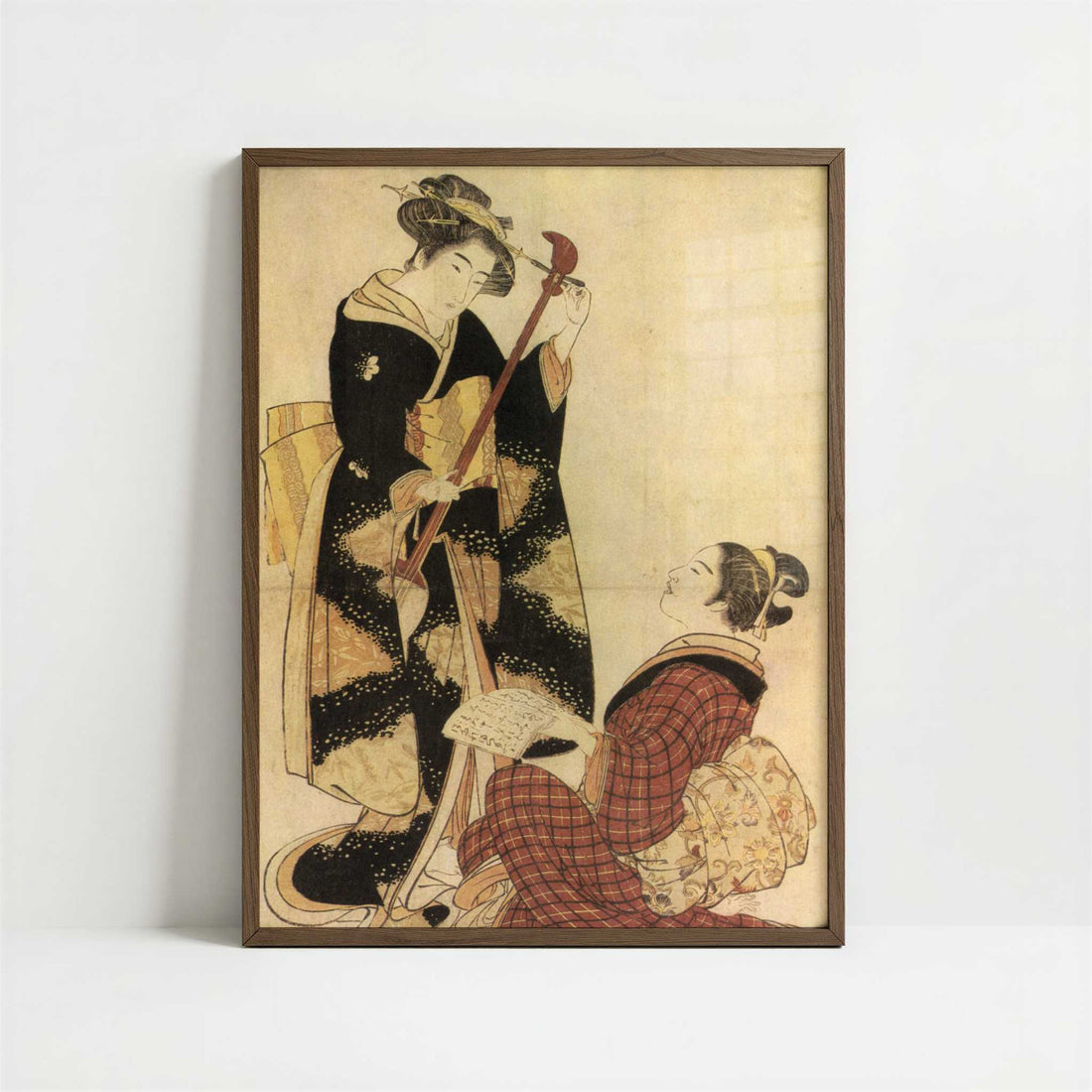 Rehearsing a New Song (c.1777) by Kitao Shigemasa – Art Print - Art print in dark wood frame