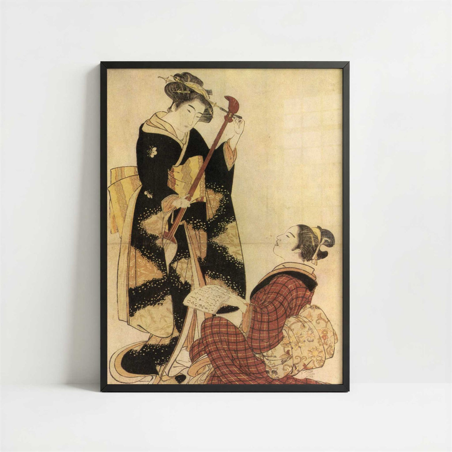 Rehearsing a New Song (c.1777) by Kitao Shigemasa – Art Print - Art print in black frame