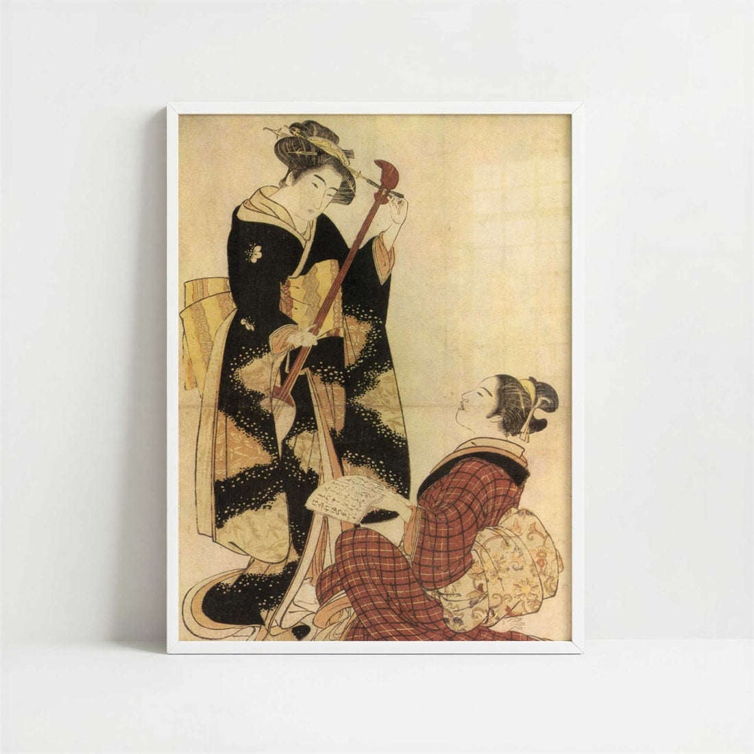 Rehearsing a New Song (c.1777) by Kitao Shigemasa – Art Print - Art print in white frame