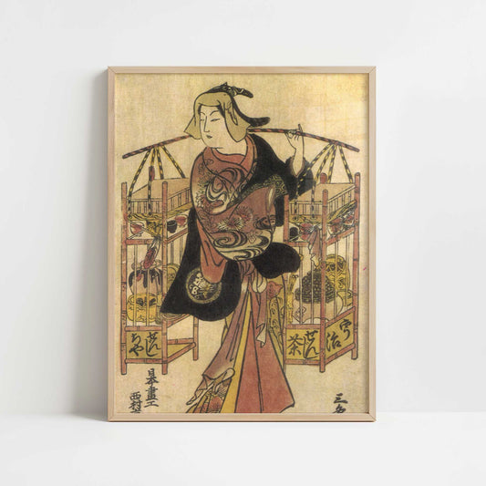 The Actor Sanyo Kantaro as a Tea-Seller (c.1725) by Nishimura Shigenaga – Art Print - Art print in oak frame