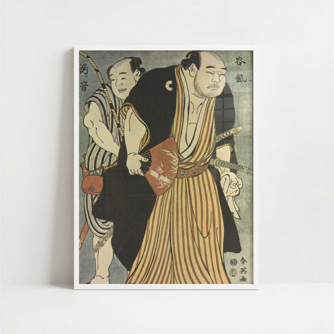 The Wrestler Tanikaze and Pupil Taki-no-oto (c.1796) by Katsukawa Shunei – Art Print - Art print in white frame