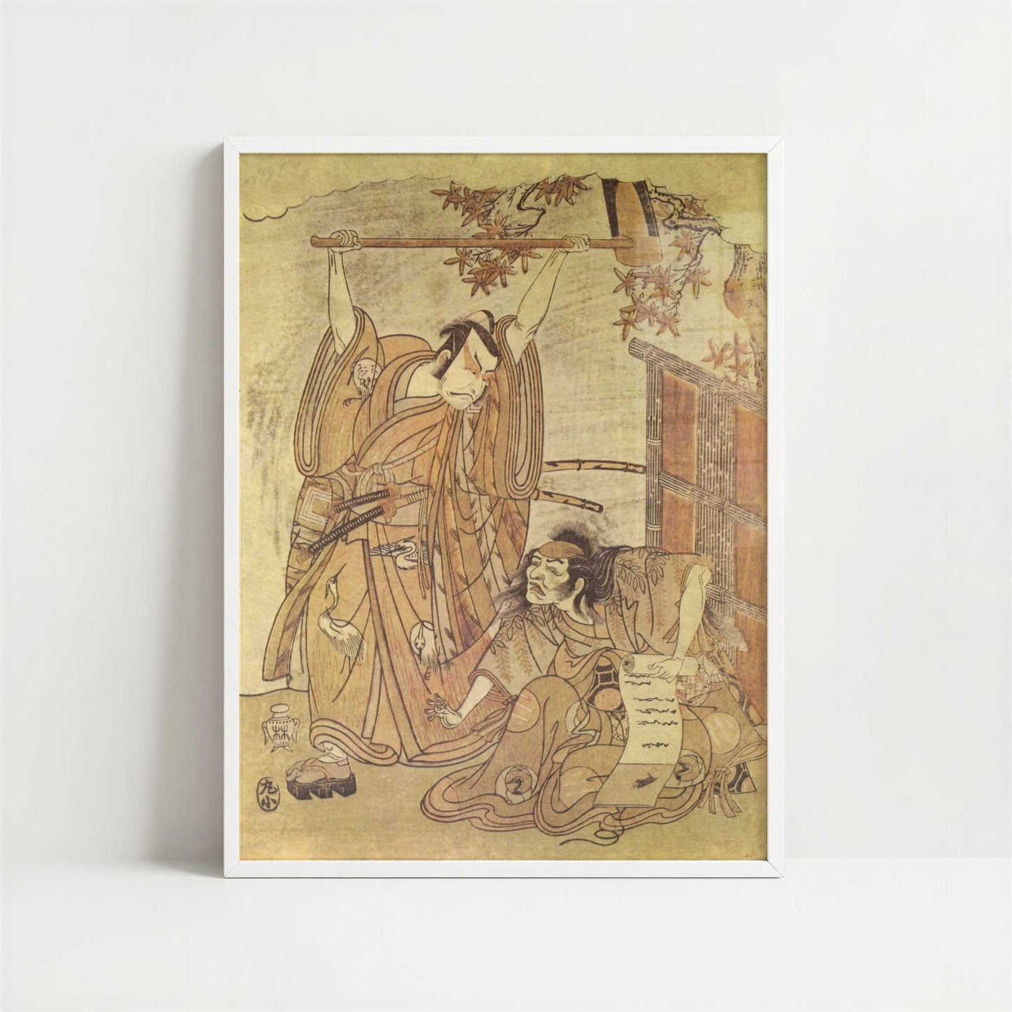 Actors Ichikawa Danjuro IV & Nakamura Utaemon (1769) by Katsukawa Shunsho – Art Print - Art print in white frame