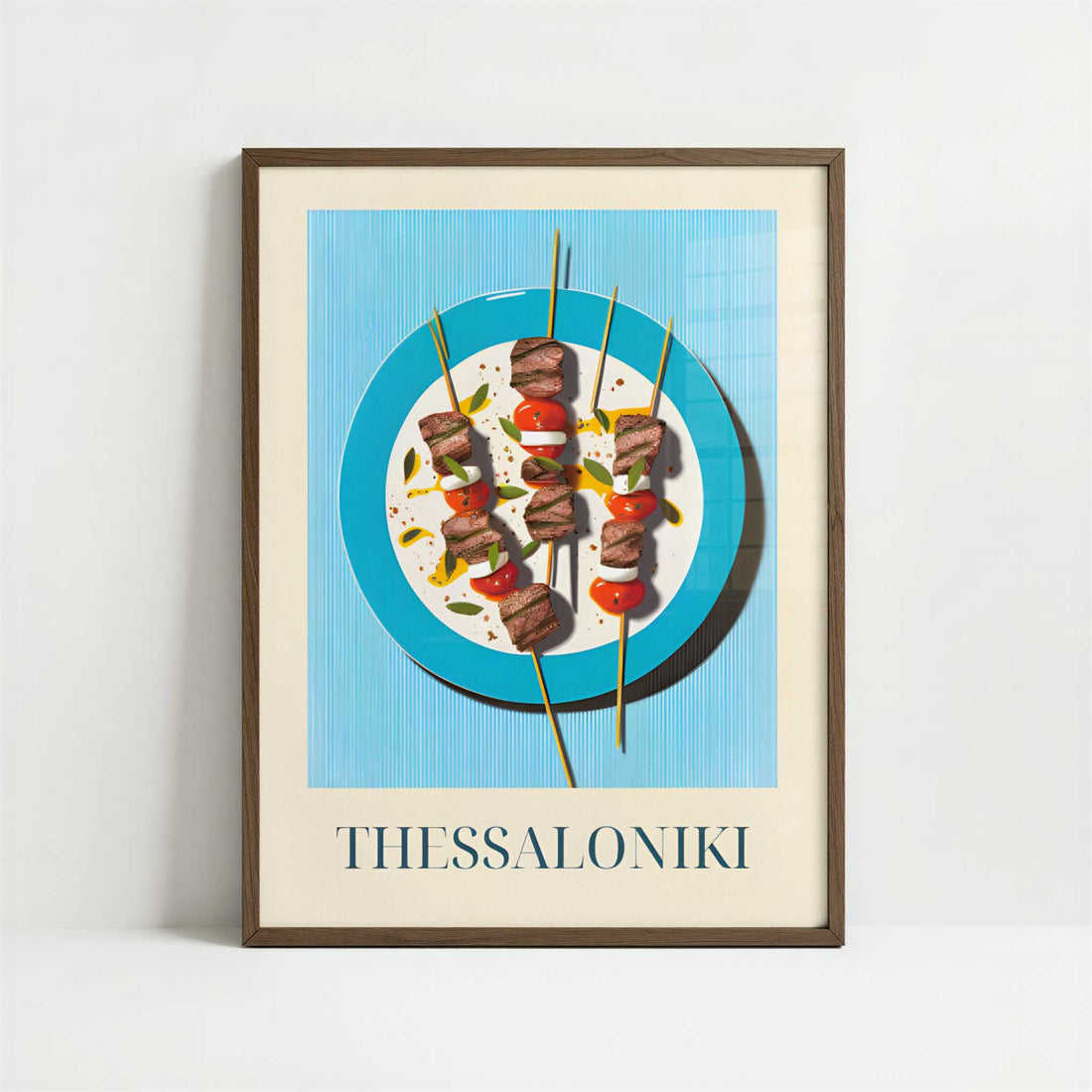 Souvlaki from Thessaloniki, Greece - Art Print - Art print in dark wood frame