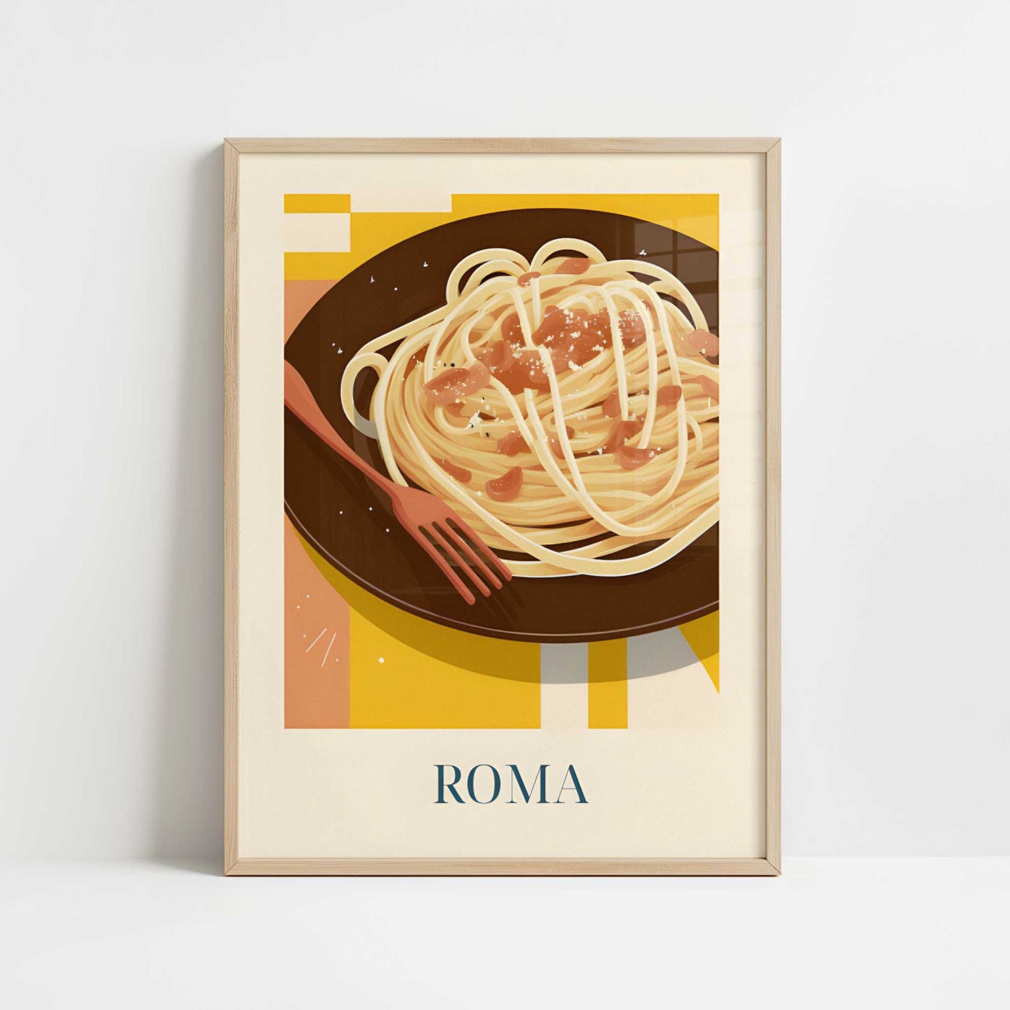 Spaghetti from Rome, Italy - Art Print - Art print in oak frame