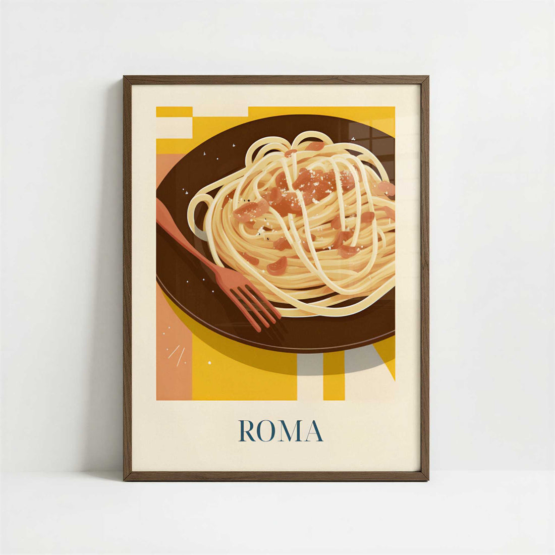 Spaghetti from Rome, Italy - Art Print - Art print in dark wood frame