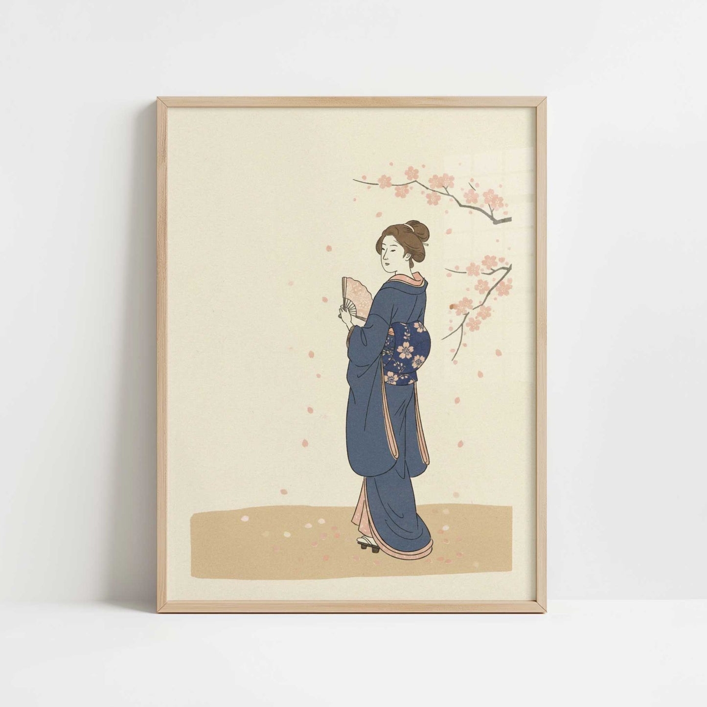 Spring Silence with a Japanese Woman - Art Print - Art print in oak frame