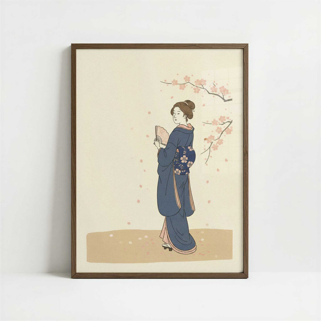 Spring Silence with a Japanese Woman - Art Print - Art print in dark wood frame