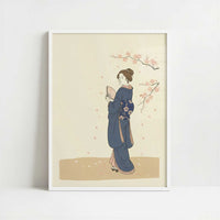 Spring Silence with a Japanese Woman - Art Print - Art print in white frame