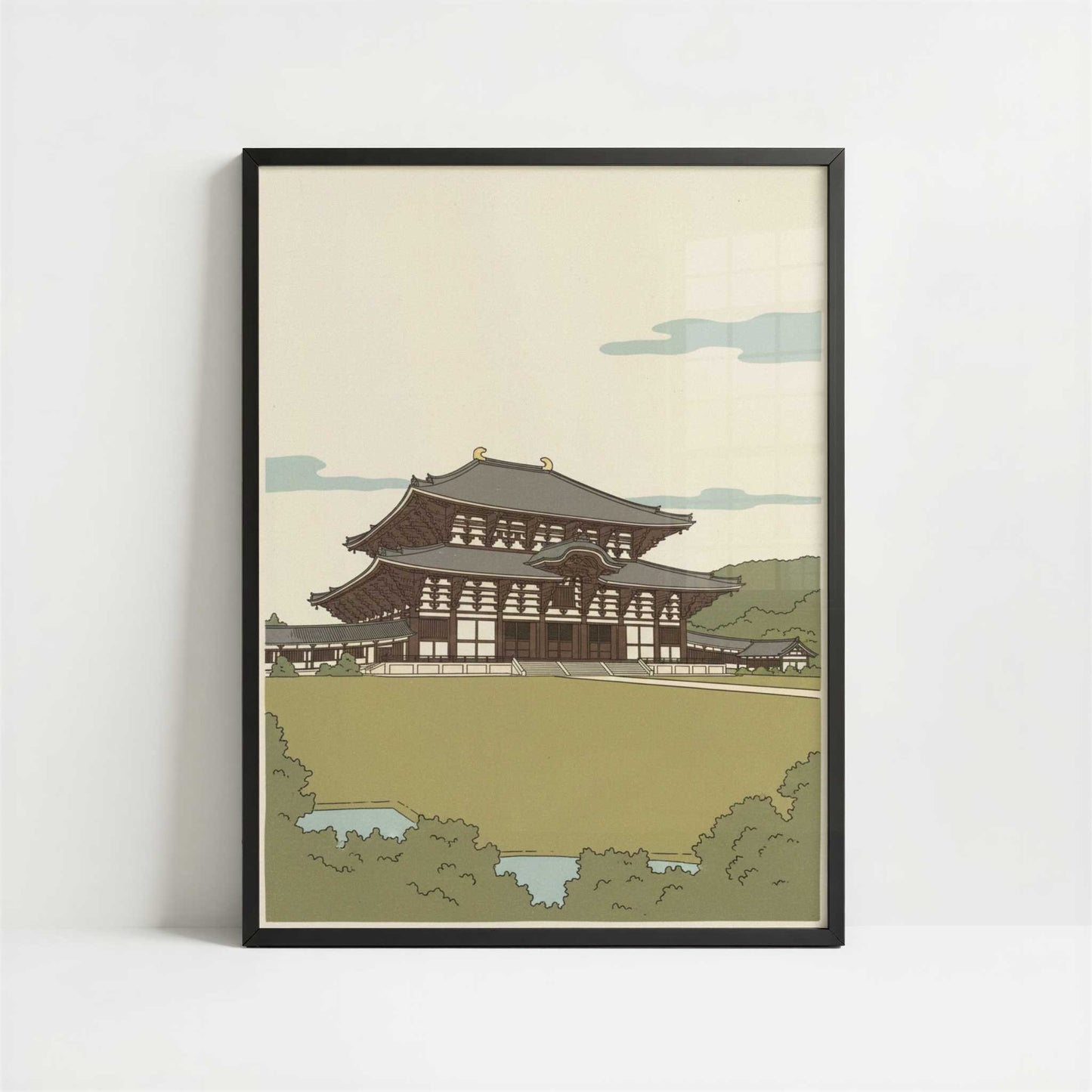 Standing Before the Hall at Tōdai-ji - Art Print - Art print in black frame