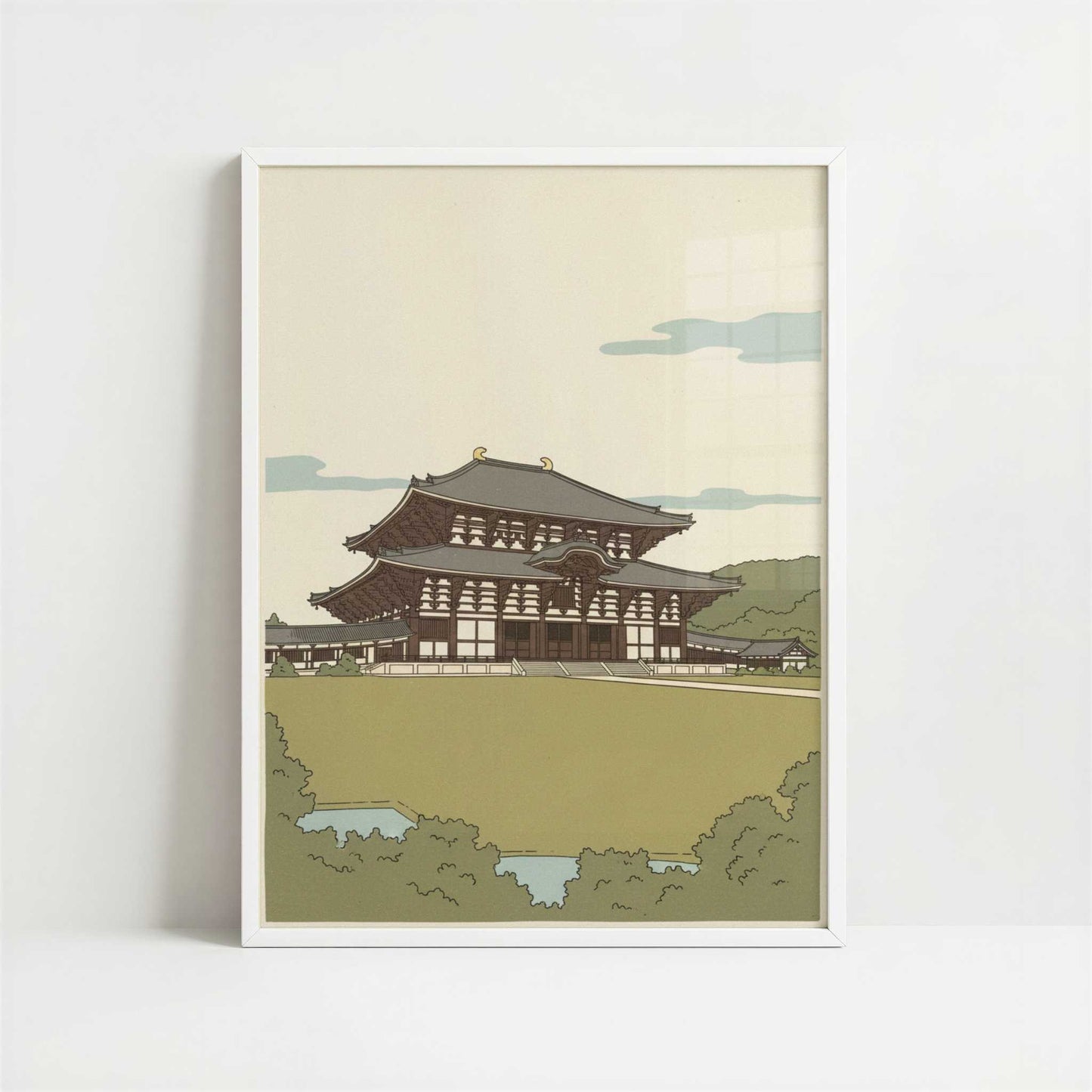 Standing Before the Hall at Tōdai-ji - Art Print - Art print in white frame