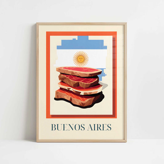 Steak from Buenos Aires, Argentina - Art Print - Art print in oak frame