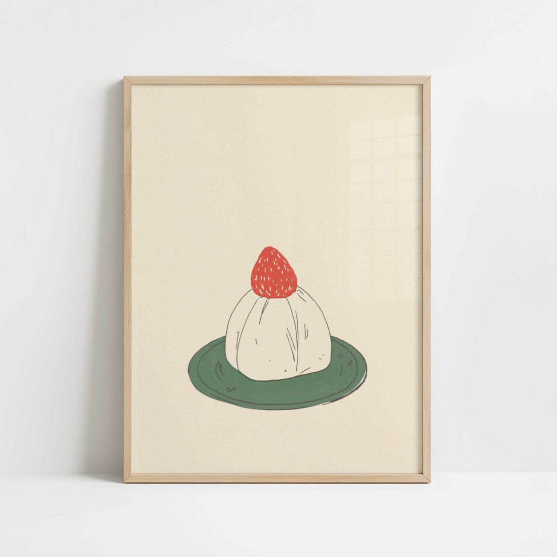 Strawberry Daifuku, Served Simply - Art Print - Art print in oak frame