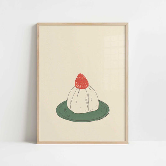 Strawberry Daifuku, Served Simply - Art Print - Art print in oak frame