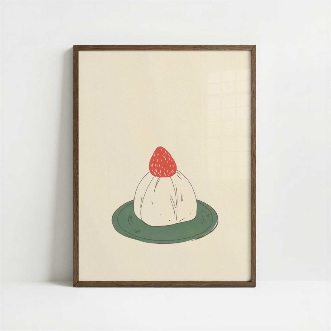 Strawberry Daifuku, Served Simply - Art Print - Art print in dark wood frame