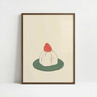 Strawberry Daifuku, Served Simply - Art Print - Art print in dark wood frame
