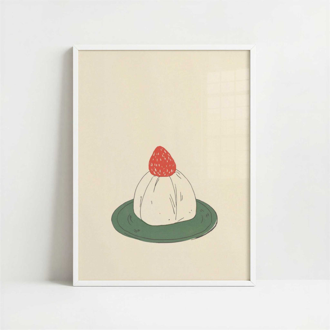 Strawberry Daifuku, Served Simply - Art Print - Art print in white frame