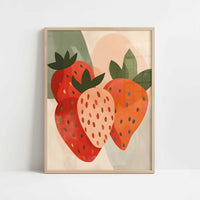 Strawberry in Bohemian Style - Art Print - Art print in oak frame