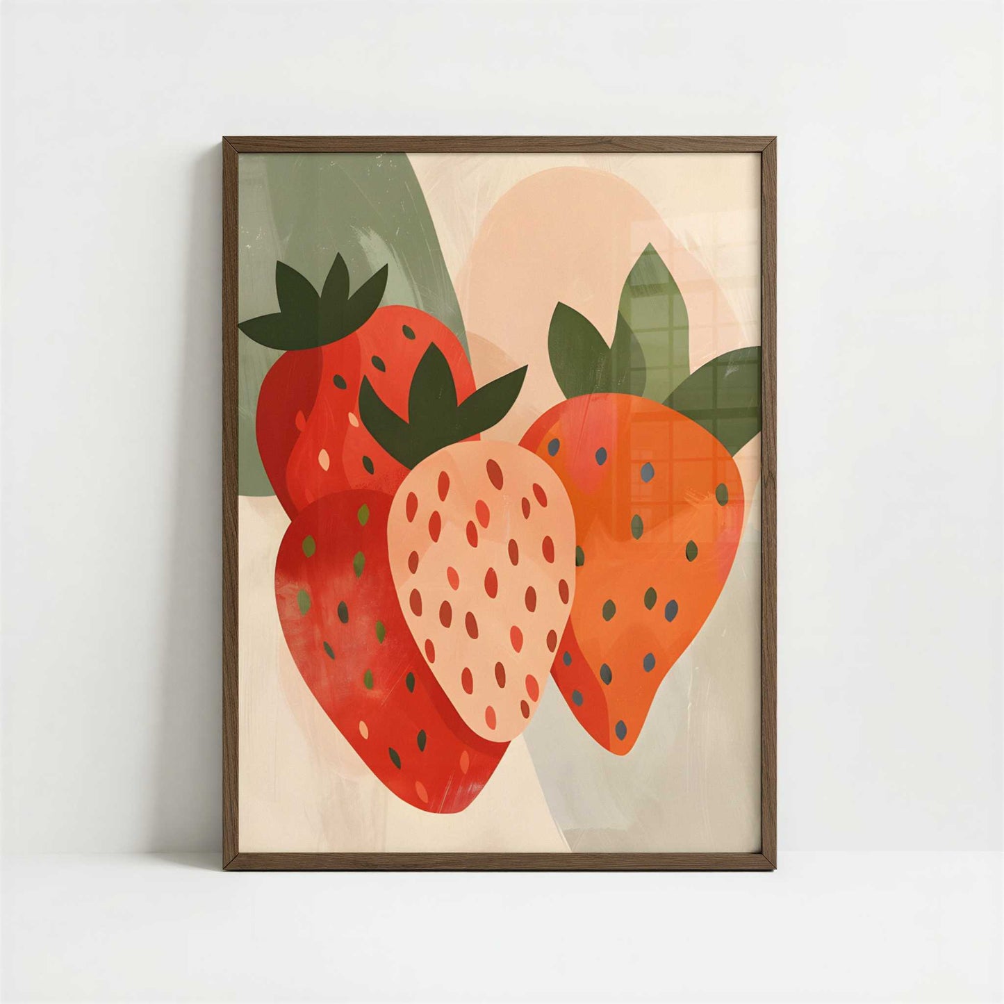 Strawberry in Bohemian Style - Art Print - Art print in dark wood frame