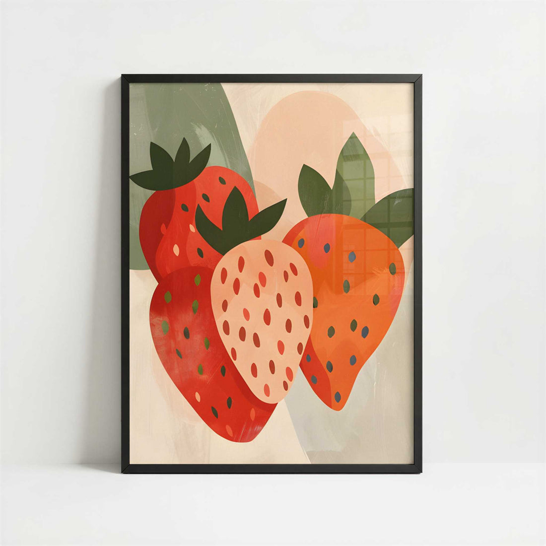 Strawberry in Bohemian Style - Art Print - Art print in black frame