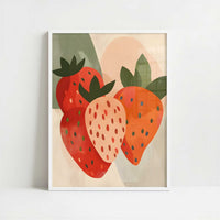 Strawberry in Bohemian Style - Art Print - Art print in white frame