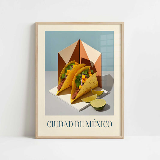 Tacos from Mexico City, Mexico - Art Print - Art print in oak frame