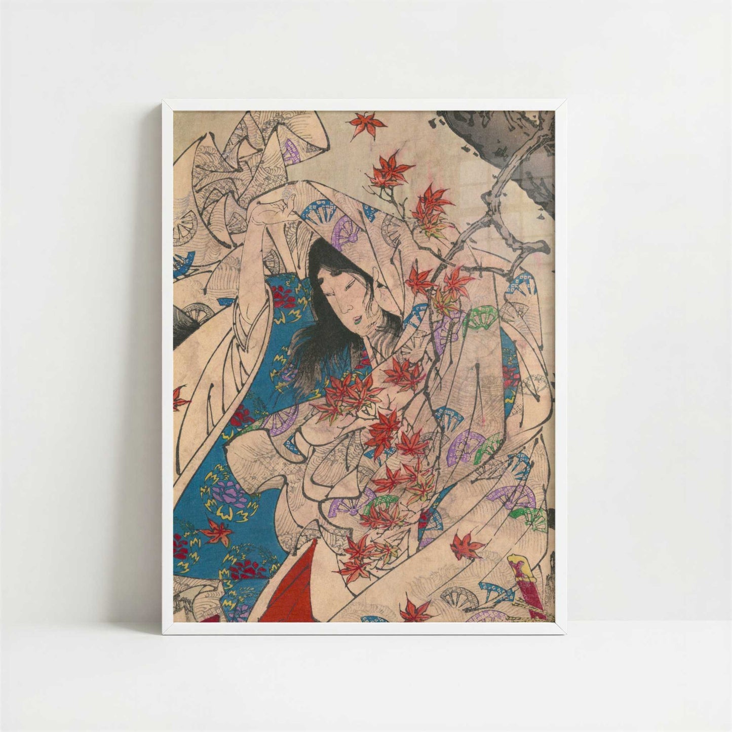 Autumn Moon over Sumiyoshi (1880s) by Taiso Yoshitoshi – Art Print - Art print in white frame