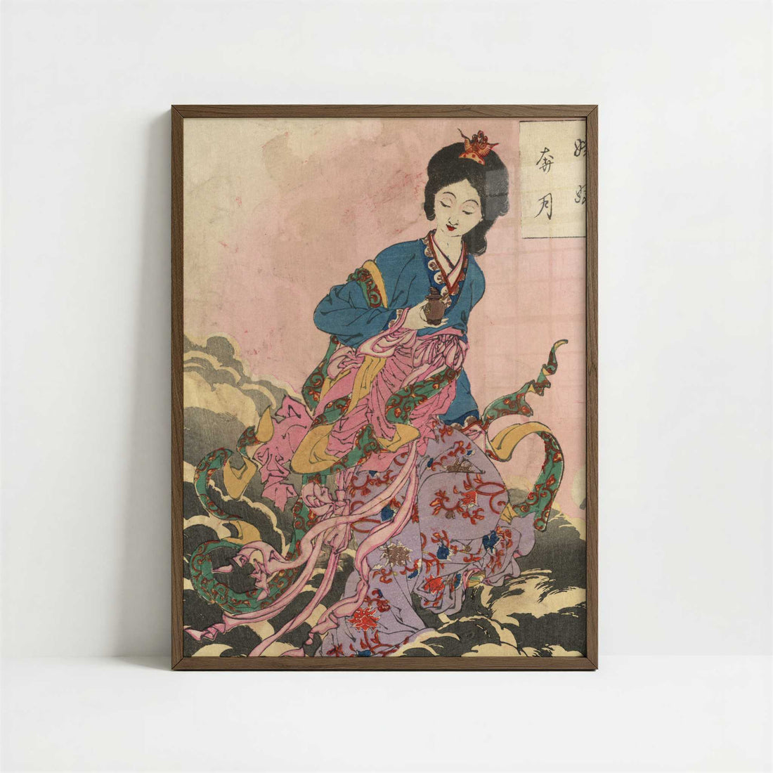 Joga Hongetsu (1880s) by Taiso Yoshitoshi – Art Print - Art print in dark wood frame