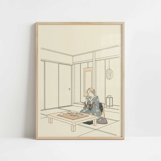 Tea Taken Slowly in a Traditional Tea Room - Art Print - Art print in oak frame