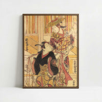 Actors as a Flower-Seller and Street Musician (1740s) by Toshinobu, Okumura – Art Print - Art print in dark wood frame