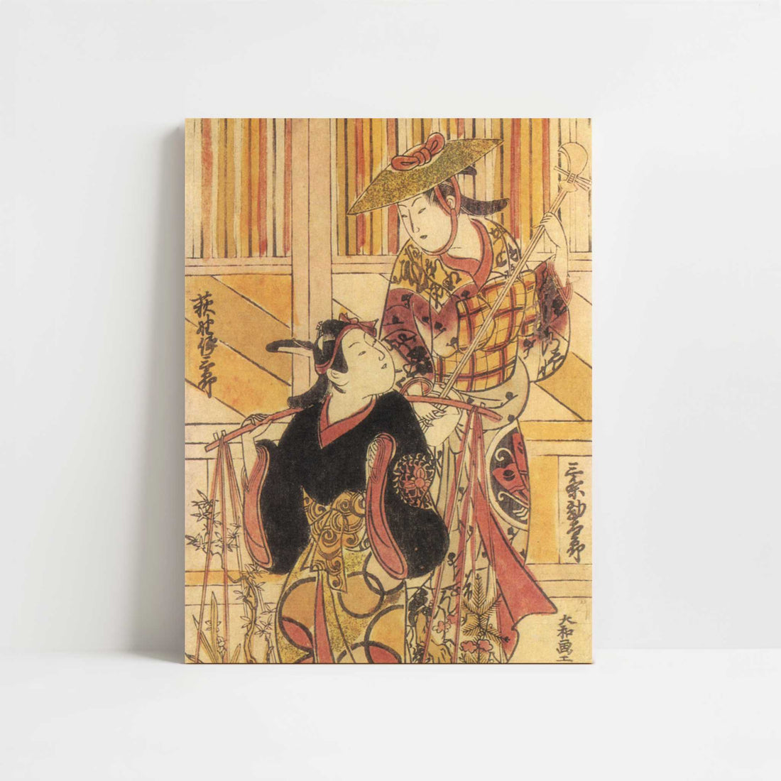 Actors as a Flower-Seller and Street Musician (1740s) by Toshinobu, Okumura – Art Print - Unframed art print