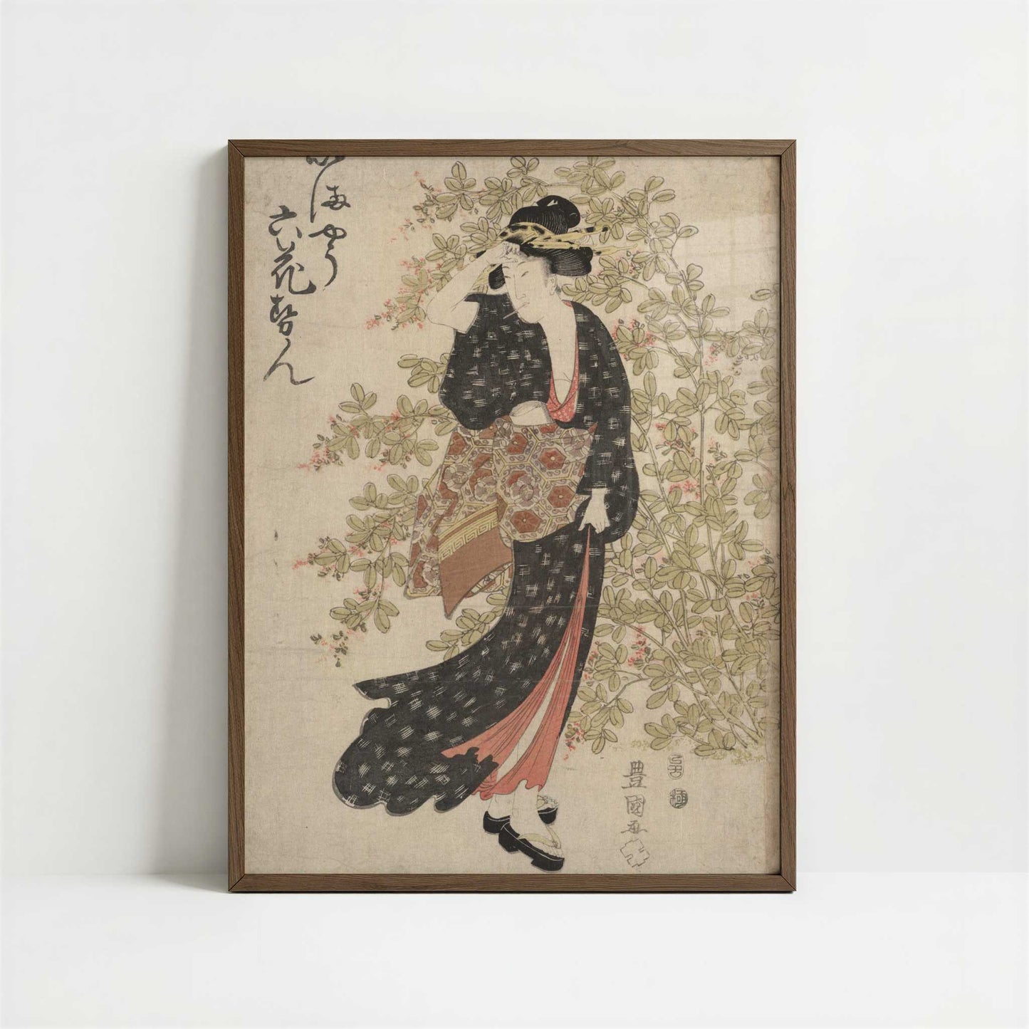Geisha in Garden (c.1800) by Toyokuni, Utagawa – Art Print - Art print in dark wood frame