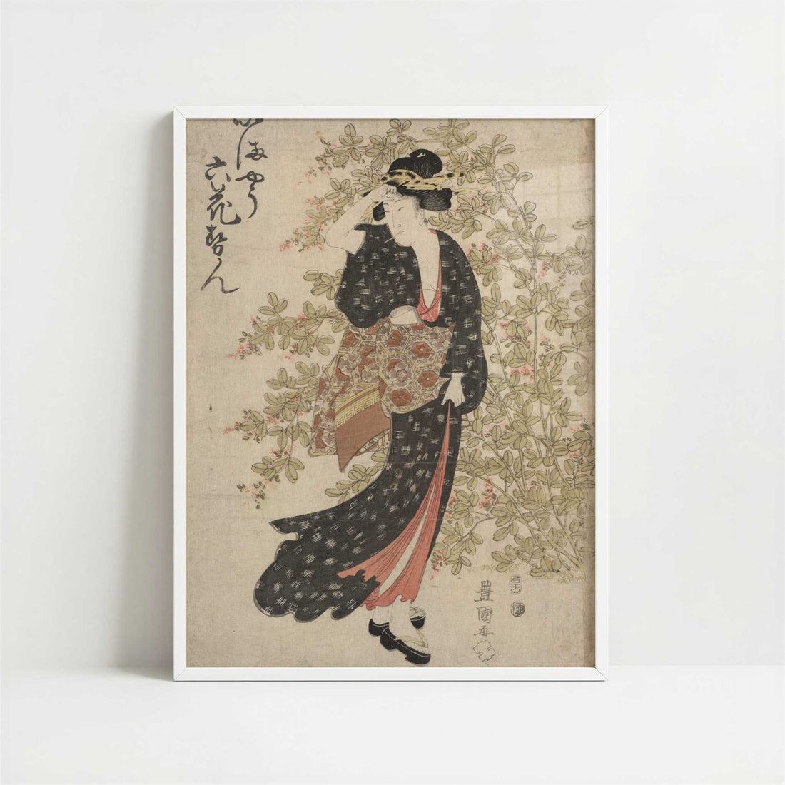 Geisha in Garden (c.1800) by Toyokuni, Utagawa – Art Print - Art print in white frame