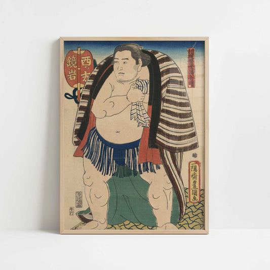 The Sumo Wrestler Kagamiiwa of the West Side (c.1847) by Toyokuni, Utagawa – Art Print - Art print in oak frame