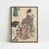 New Year's (c.1845) by Utagawa Toyokuni – Art Print - Art print in dark wood frame