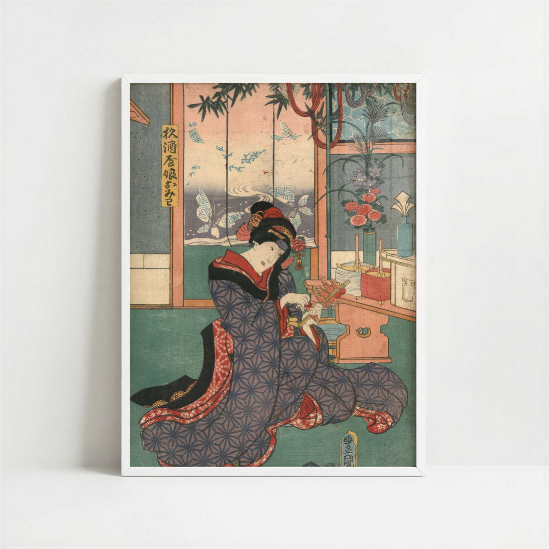 The Young Maiden Omiwa (1859) by Toyokuni Utagawa – Art Print - Art print in white frame