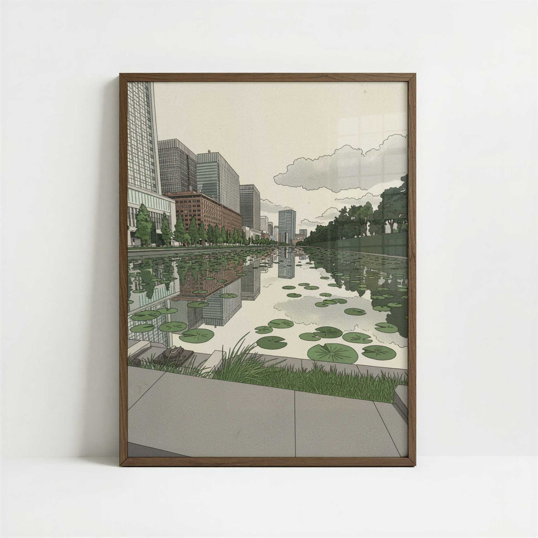 Urban Reflections in Chiyoda, Tokyo - Art Print - Art print in dark wood frame