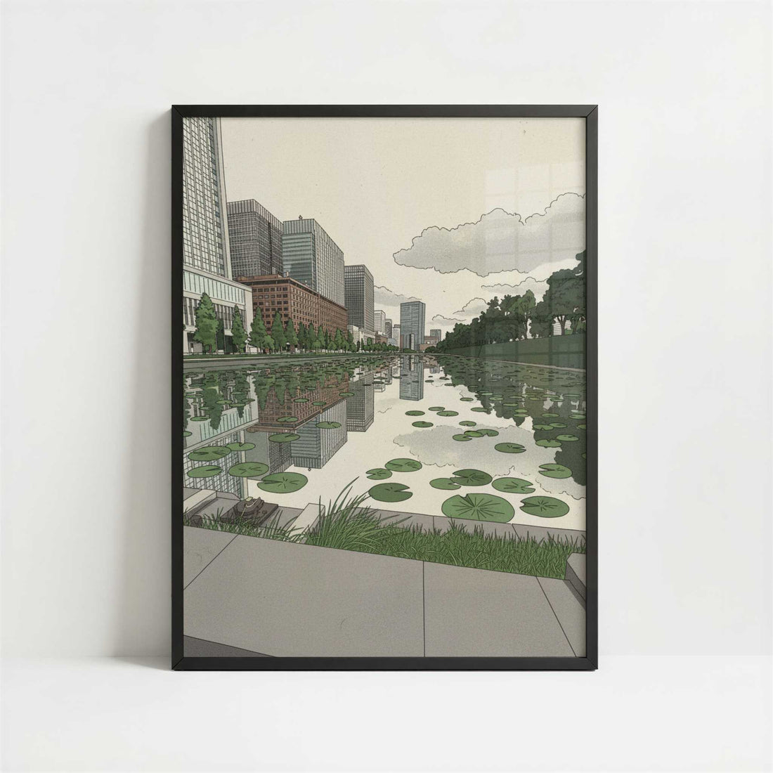Urban Reflections in Chiyoda, Tokyo - Art Print - Art print in black frame