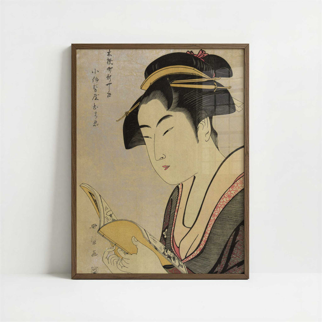 Ochie of the Ko-ise-ya of the Arayashiki in Kobikicho (c.1780) by Kitagawa Utamaro – Art Print - Art print in dark wood frame