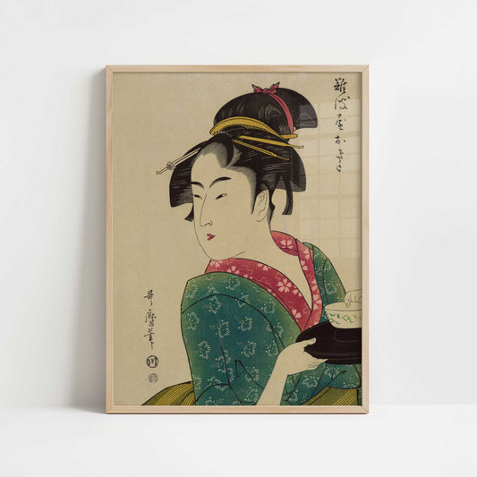 Okita of Naniwa-ya (c.1793) by Kitagawa Utamaro – Art Print - Art print in oak frame