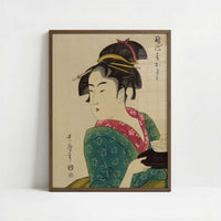 Okita of Naniwa-ya (c.1793) by Kitagawa Utamaro – Art Print - Art print in dark wood frame
