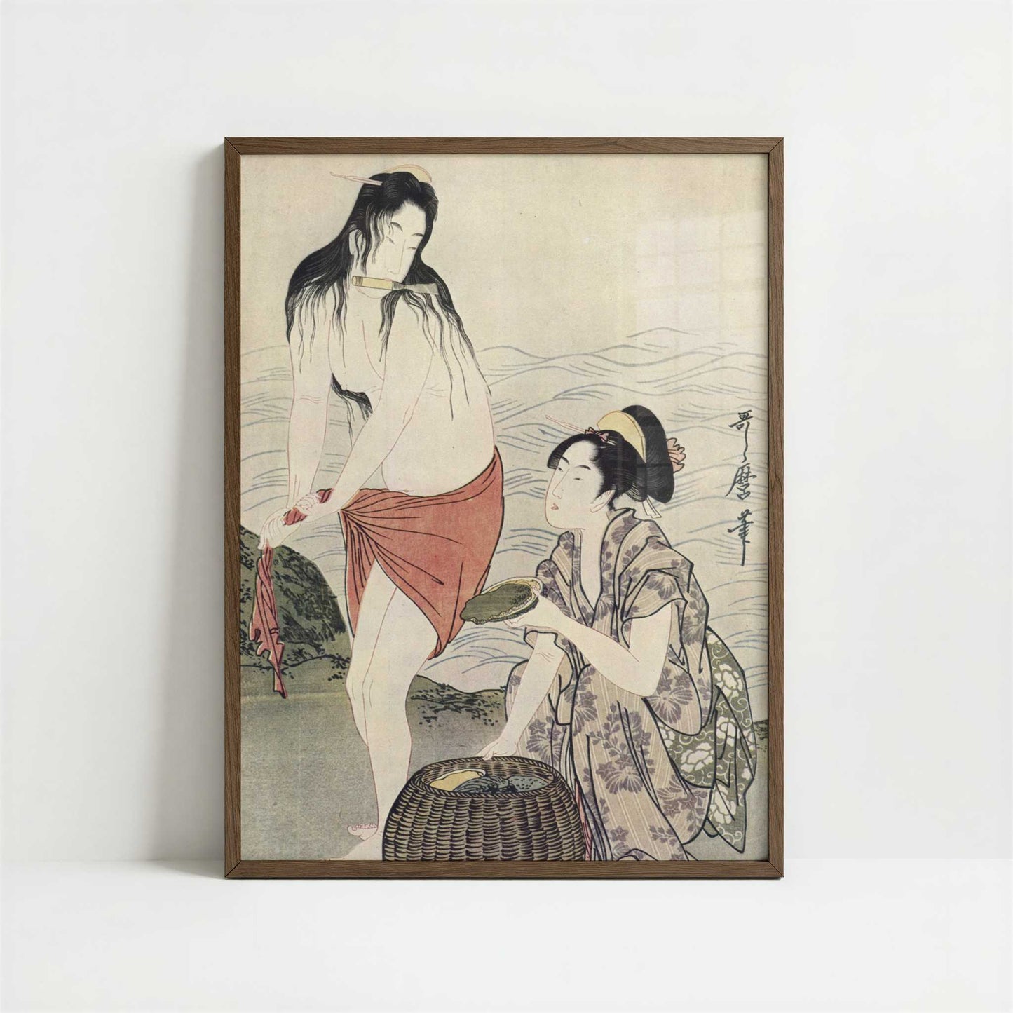 The Fishermen of Awabi (1790s) by Kitagawa Utamaro – Art Print - Art print in dark wood frame