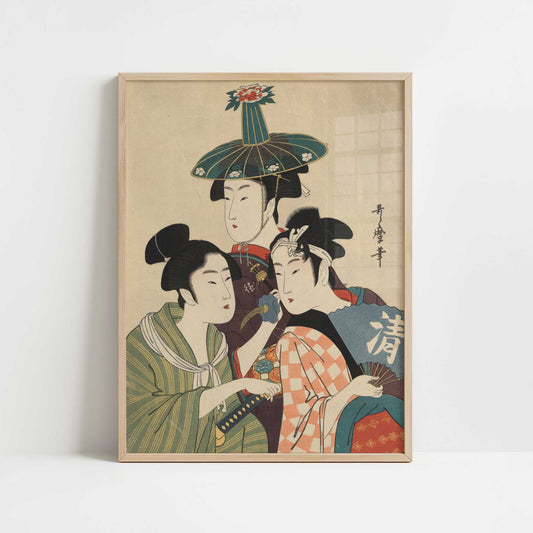 Three Young Men or Women (1780s) by Kitagawa Utamaro – Art Print - Art print in oak frame