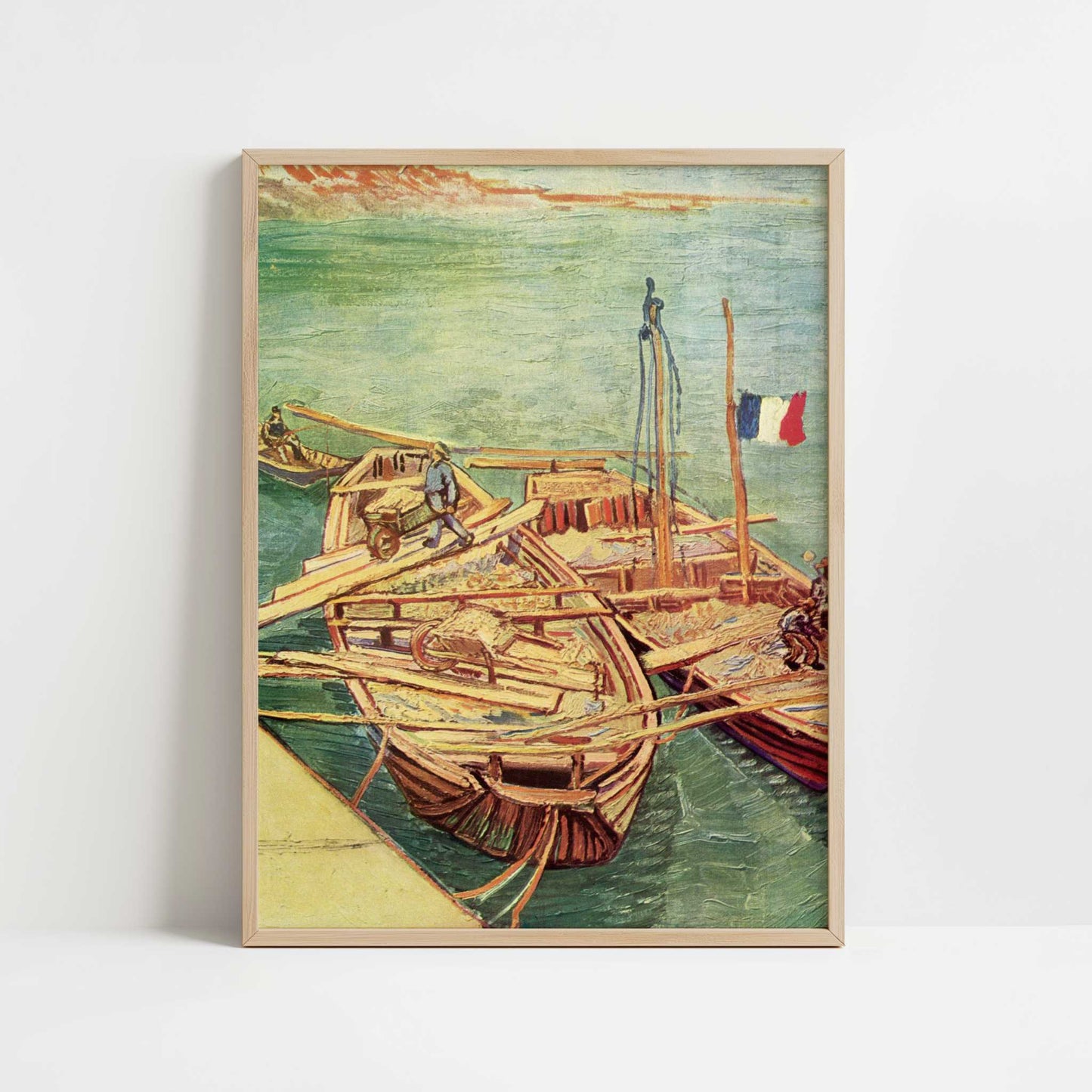 Boats on the Rhone (1888) by Van Gogh – Art Print - Art print in oak frame
