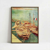 Boats on the Rhone (1888) by Van Gogh – Art Print - Art print in dark wood frame