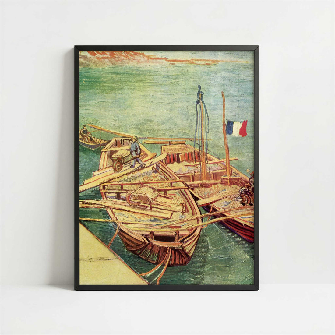 Boats on the Rhone (1888) by Van Gogh – Art Print - Art print in black frame