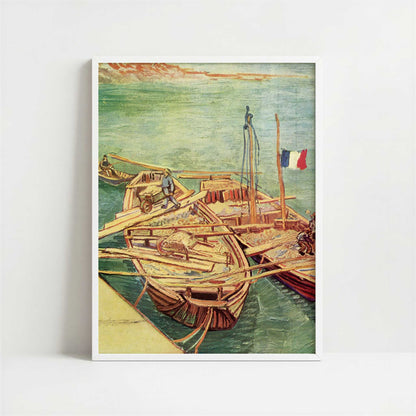 Boats on the Rhone (1888) by Van Gogh – Art Print - Art print in white frame