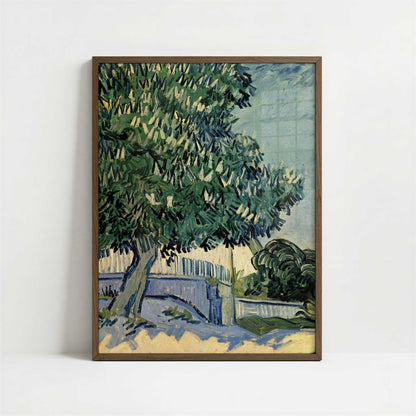 Chestnut Tree in Blossom (1890) by Van Gogh – Art Print - Art print in dark wood frame