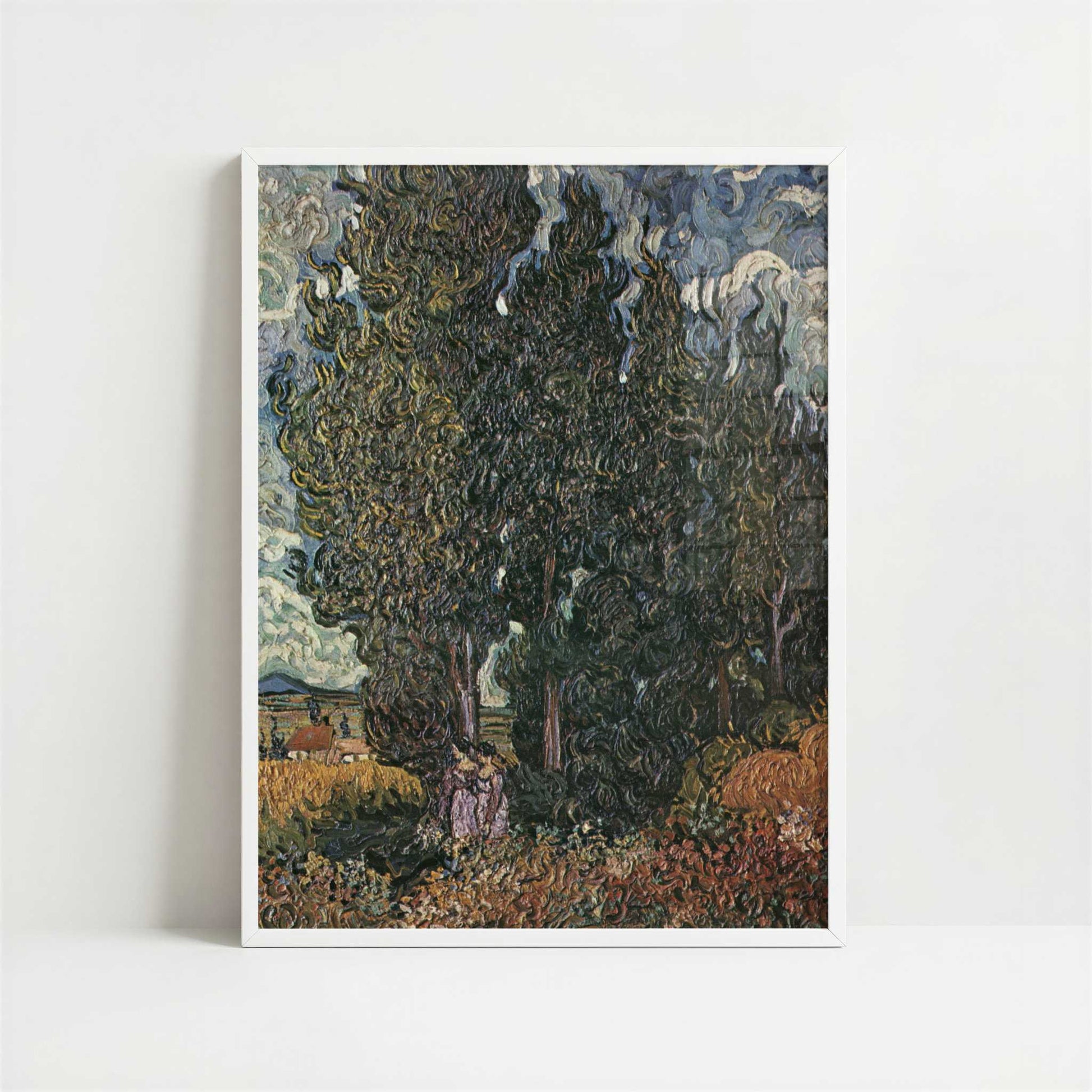 Cypresses with Two Figures (1889) by Van Gogh – Art Print - Art print in white frame