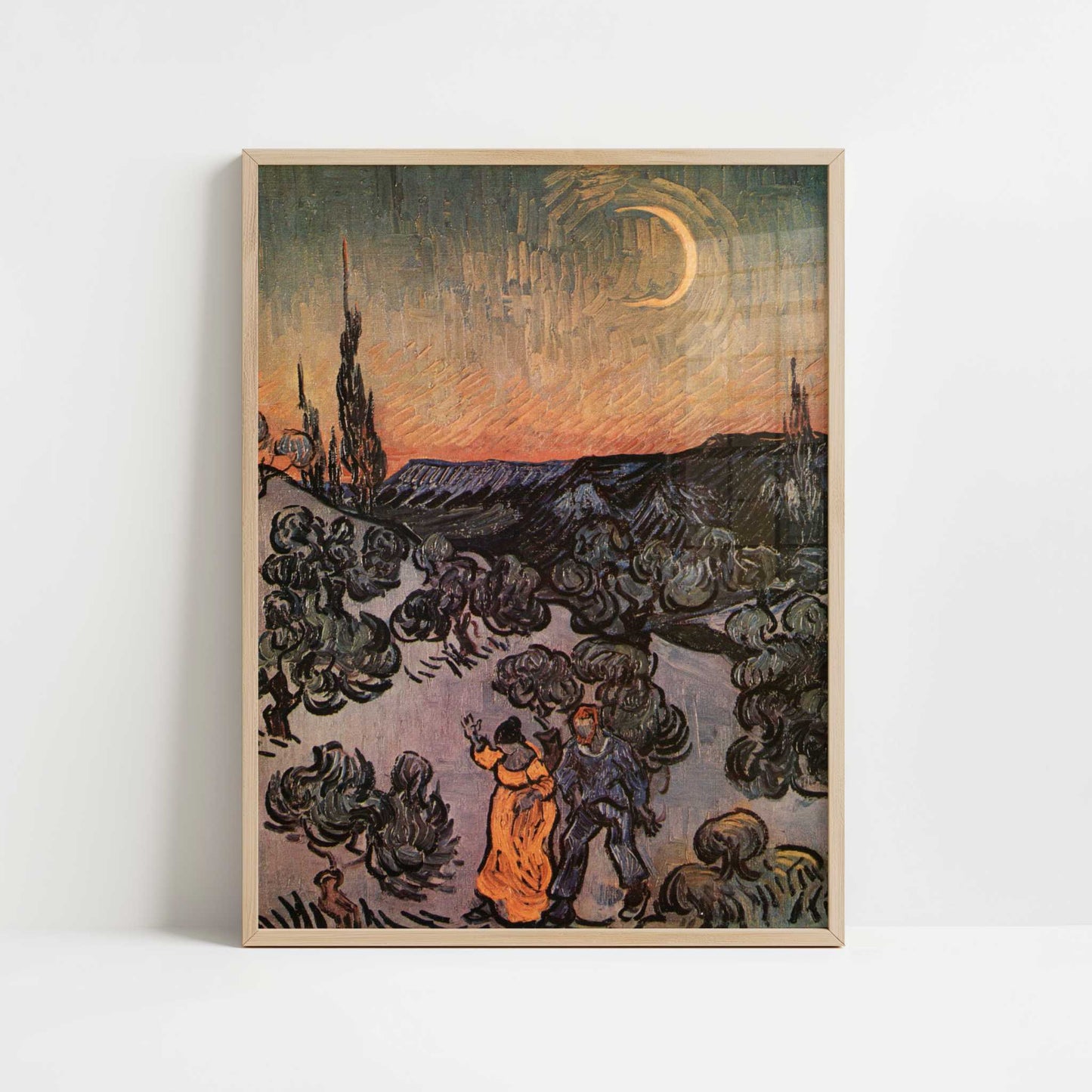 Evening Walk, Saint Remy (1889) by Van Gogh – Art Print - Art print in oak frame